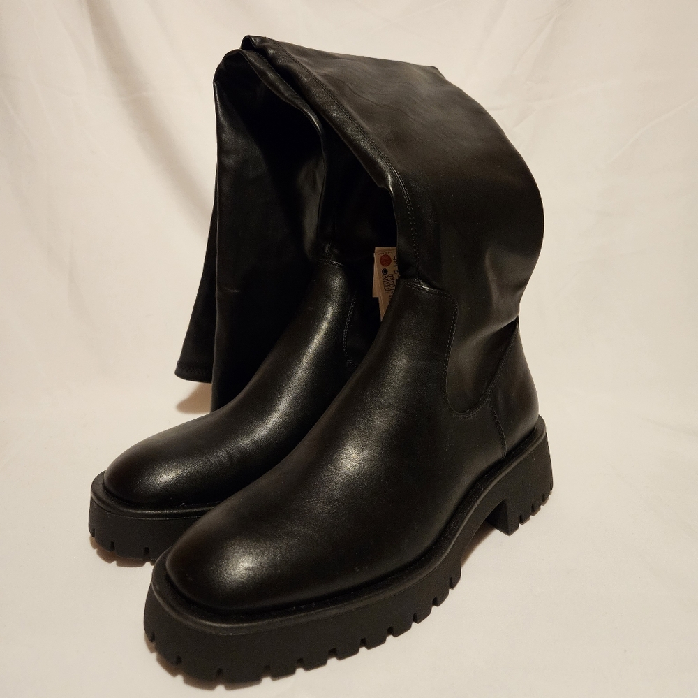Zara Leather Flat Over the Knee Boots